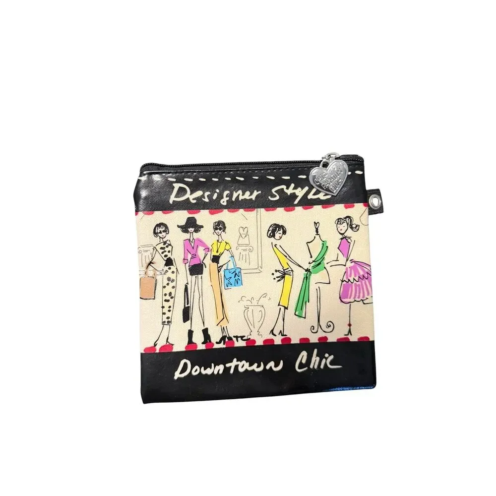 Brighton Downtown Chic Fashion City Pouch Coated Canvas Makeup Bag Silver Heart